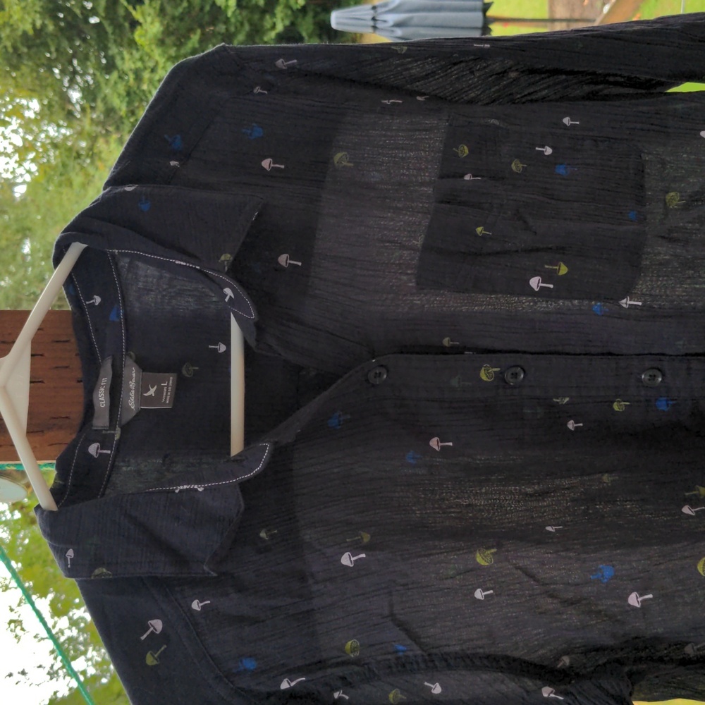 Eddie Bauer button down navy shirt, size large